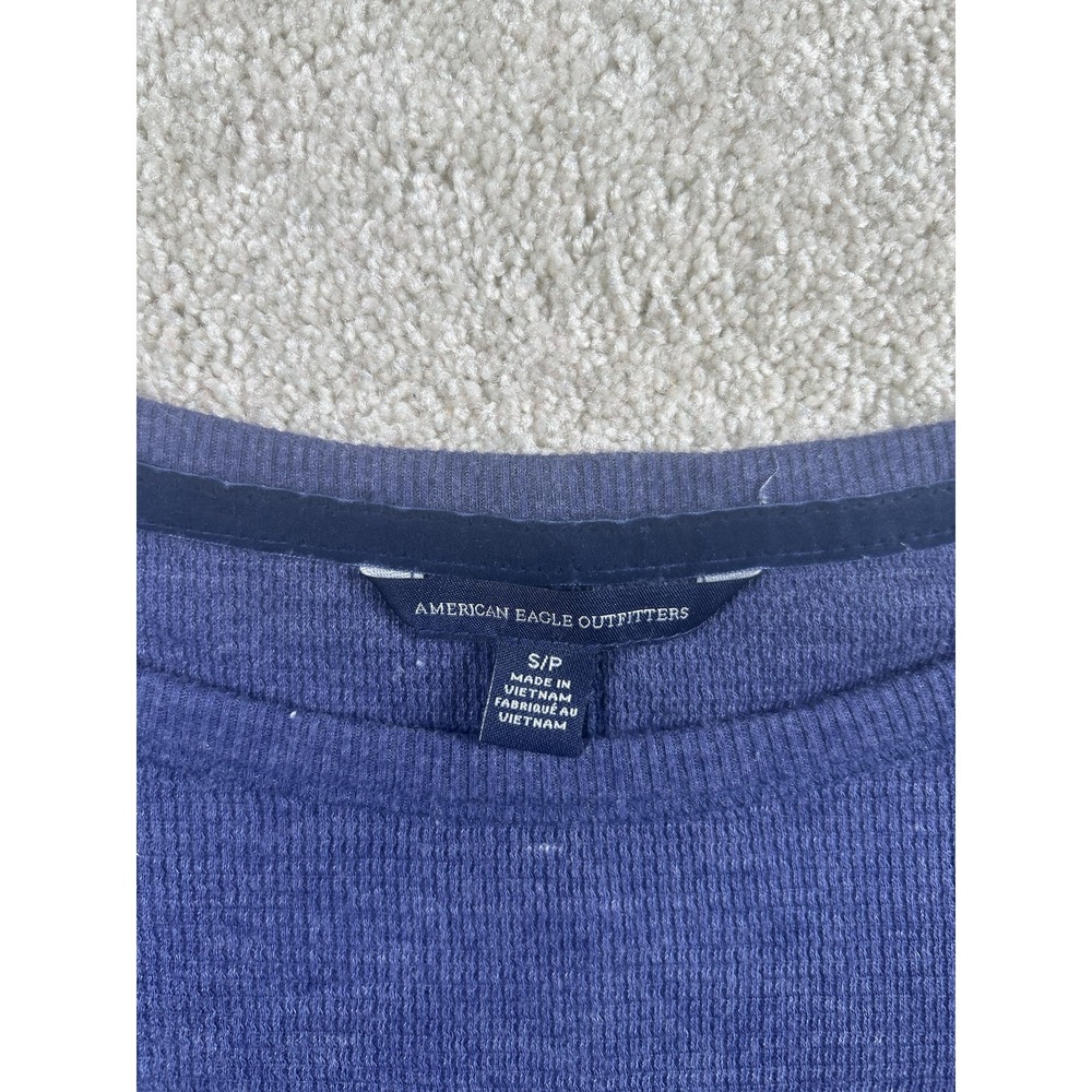American Eagle Sweater Womens Small Blue Crochet Lace Long Sleeve Pullover Top - Picture 5 of 10